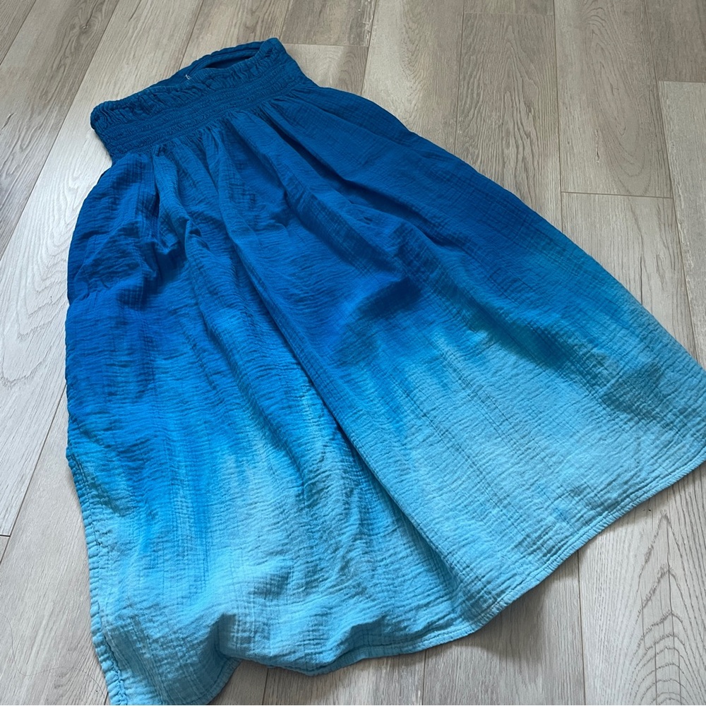 Atelier Delphine Dress organic cotton gauze ombre strapless womens Blue (medium) - Picture 4 of 8
